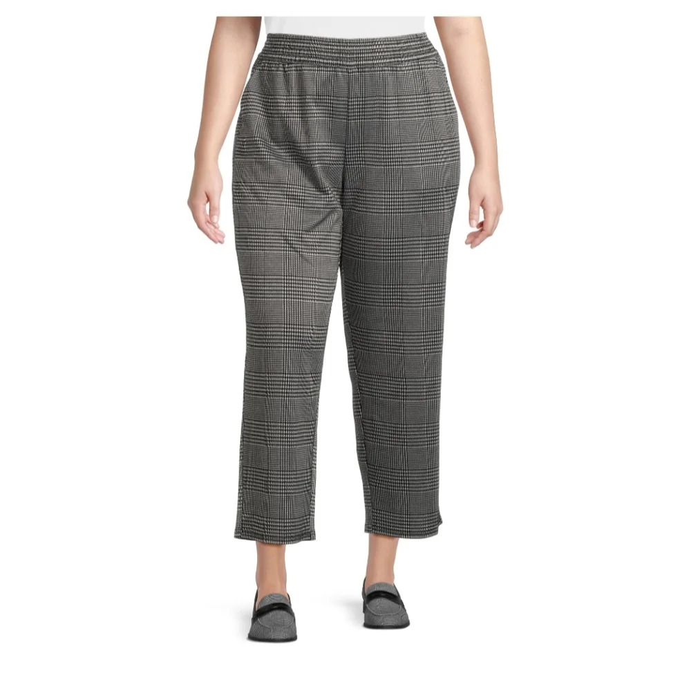 Terra & Sky Women's Plus Size 2X (20W-22W) Knit Work Pants Houndstooth Plaid